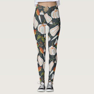 Legging Pumpkin sem costura padrão floral preto e branco