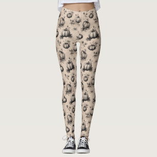 Legging Pumpkin Vintage e Padrão de Engrenagem de Vinha