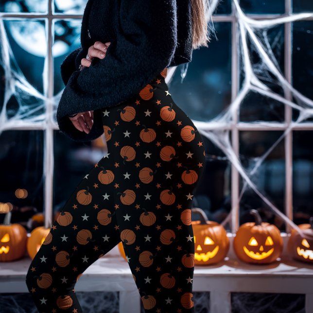 Legging Pumpkins e Estrelas do Dia das Bruxas Negro (Criador carregado)