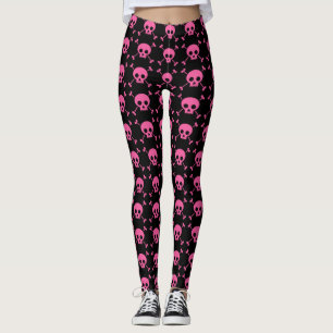 Legging Punk preto de Emo dos crânios cor-de-rosa