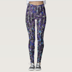 Legging Purple blue sequins   sparkle pattern  tank top
