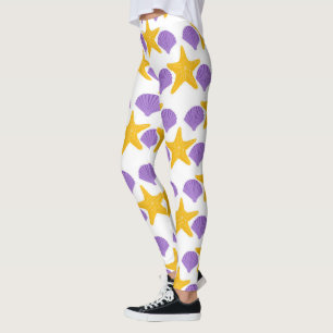 Legging Purple Seashells Yellow Starfish Marine Life