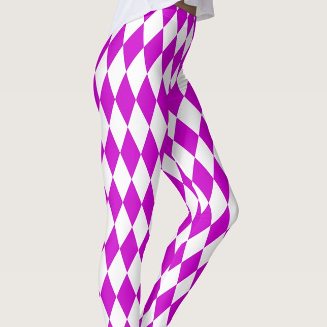 Legging Purple White Harlequin Diamonds Checkers Design  (Criador carregado)