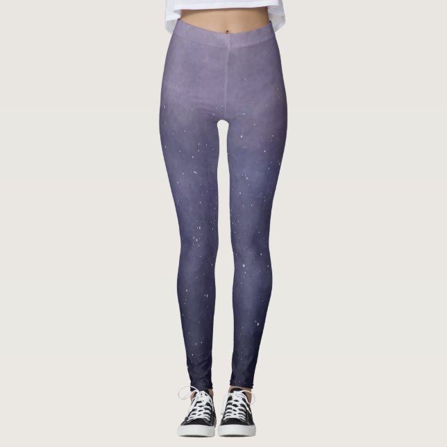 Legging Púrpura Azul Aquarela Estrelada Pernas Noturnas (Frente)