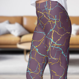 Legging Púrpura Chic e Padrão de Fratura Amarela Azul