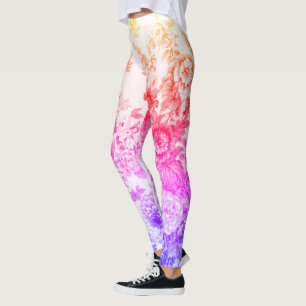 Legging Púrpura, Cor-de-rosa Amarelo Vintage Toile Floral