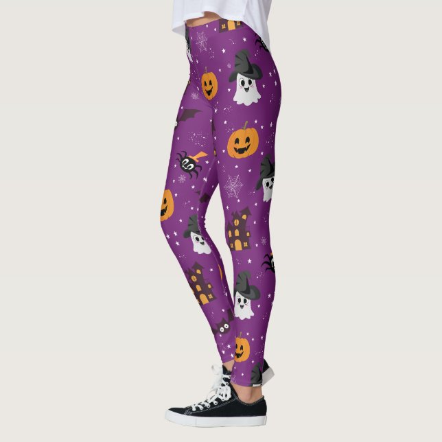 Legging Púrpura de Padrão de Halloween (Esquerda)