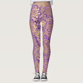 Legging Púrpura e Dourada Boho Mandala Padrão Yoga