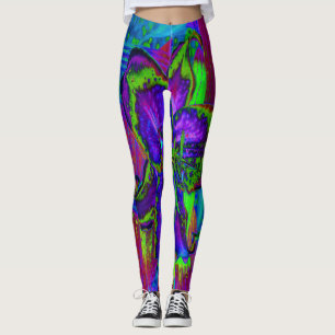 Legging Púrpura e Verde limão Psicodélica Flor Lily