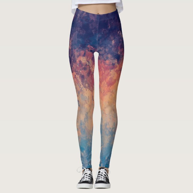 Legging Púrpura Escura e Arte Botânica Azul (Frente)