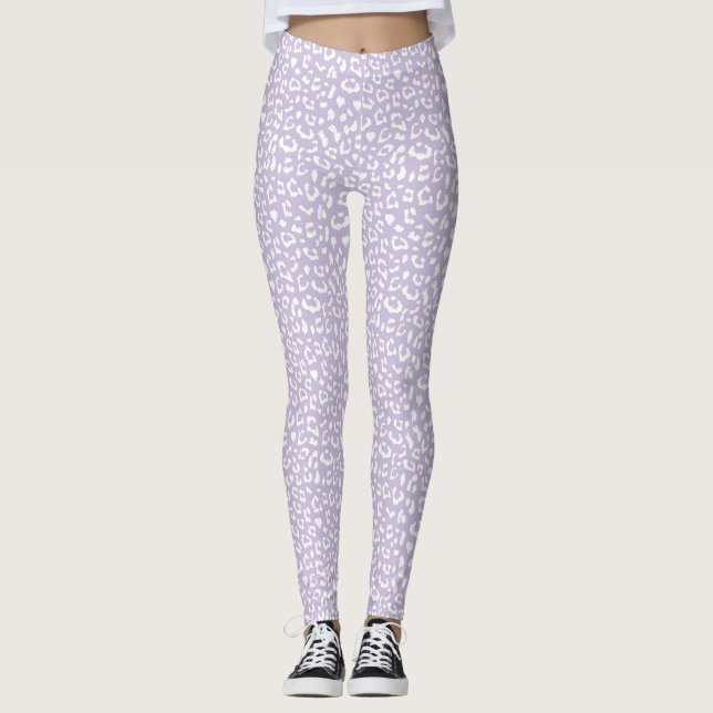 Legging Púrpura Púrpura Padrada de Leopardo Branco (Frente)