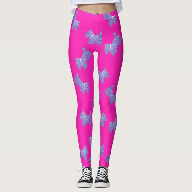 Legging Púrpura Scottie Terrier cor-de-rosa (Frente)