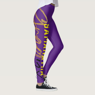 Legging Quadrado de Ano Formando de Folha Amarelo-Roxo-Pre
