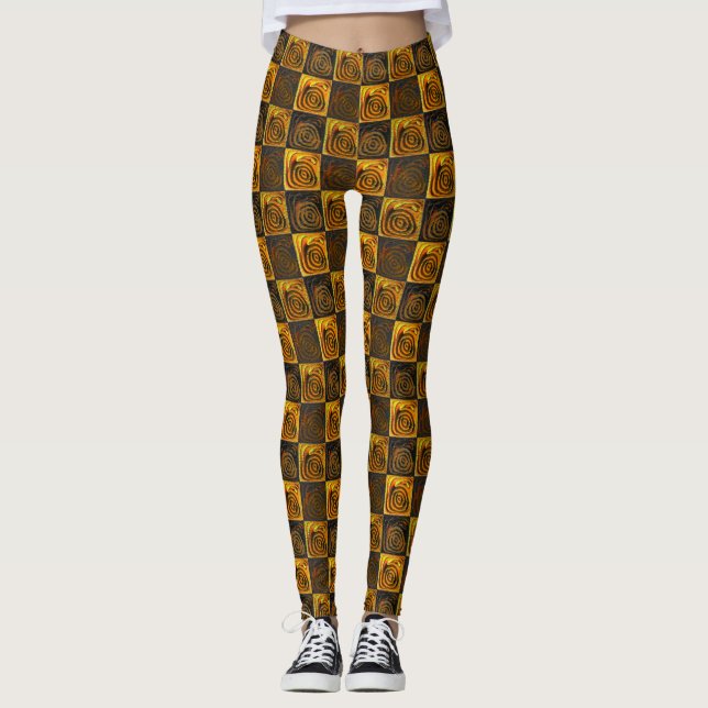 Legging quadrados amarelados e círculos em mosaico rústico (Frente)