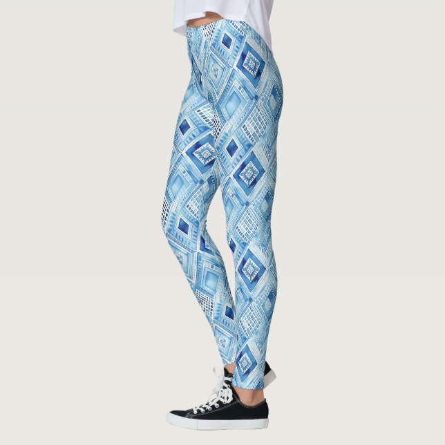 Legging Quadrados Azuis Tribal Boho (Esquerda)
