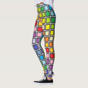Legging Quadrados mais largos esboçados preto do arco-ír
