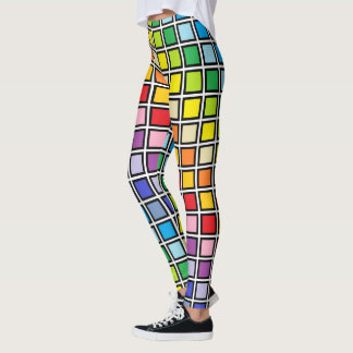 Legging Quadrados mais largos esboçados preto do arco-íris