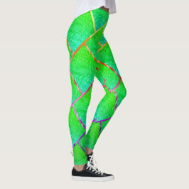 Legging Quadrados verde azulado, linhas de três núcleos.