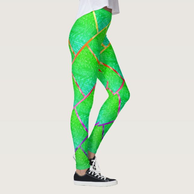 Legging Quadrados verde azulado, linhas de três núcleos. (Direita)