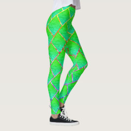 Legging Quadrados verde azulado, linhas três núcleos.