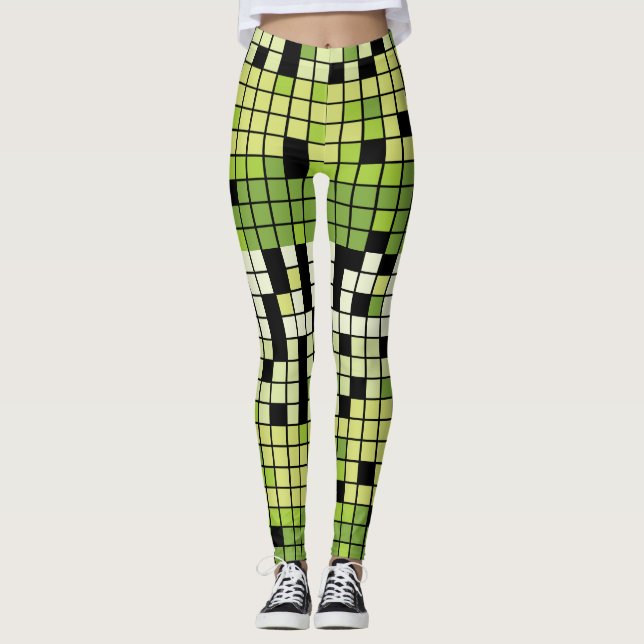 Legging Quadrados verdes e brancos com cor personalizada (Frente)