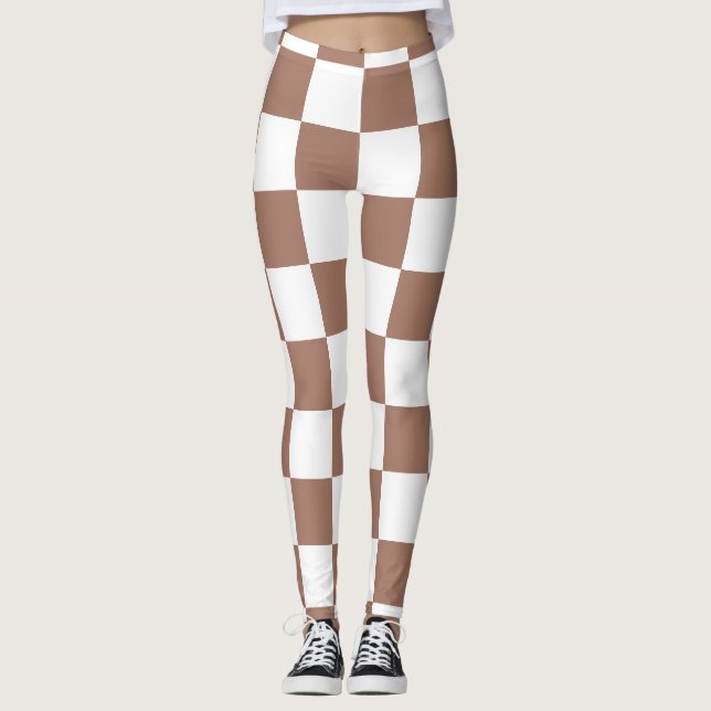 Legging Quadrados xadrez marrom mocha branco geométrico re (Frente)