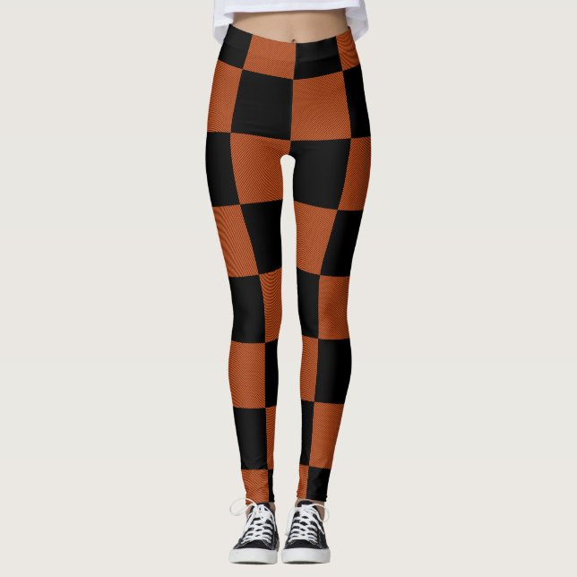 Legging Quadrados Xadrez Preto e Laranja Plaid de Búfalo (Frente)