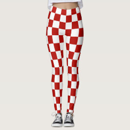Legging Quadrados xadrez vermelhos e brancos geométrico re