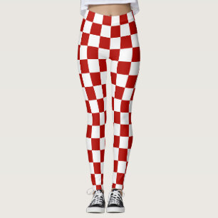 Legging Quadrados xadrez vermelhos e brancos geométrico re