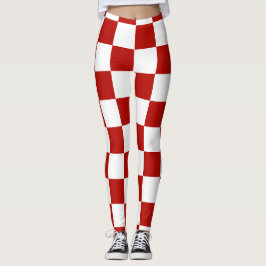 Legging Quadrados xadrez vermelhos e brancos geométrico re