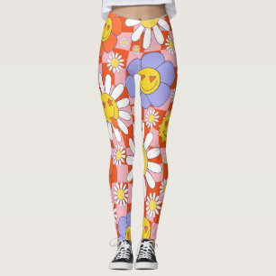 Legging Quadro de controlo do Groovy Daisy Floral, Y2K 90s