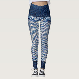 Legging Quadro de jeans azuis com borda denim.