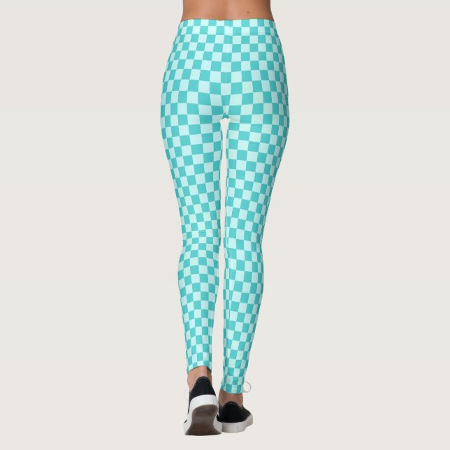 Legging Quadro de Verificação Clássico de Combinação Azul  (Verso)