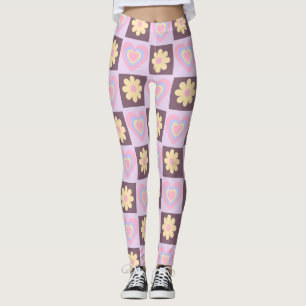 Legging Quadro de Verificação de Coração Floral Groovy Dai