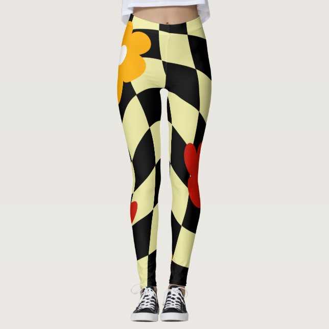 Legging Quadro de Verificação de Coração Floral Groovy Dai (Frente)