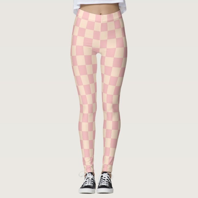 Legging Quadro de verificação rosa e creme (Frente)