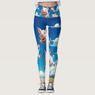 Legging Quando os Porcos Voarem Porcos Alados Engraçados
