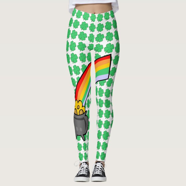 Legging Quatro Folhas De Folha Pote De Arco Dourado (Frente)