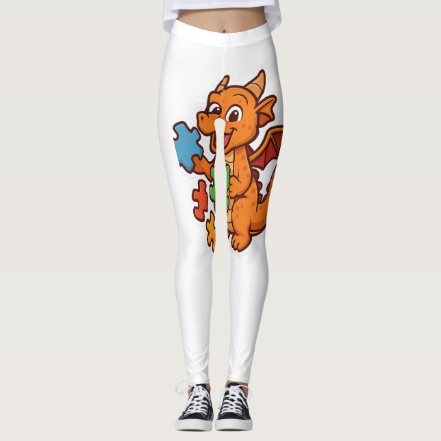 Legging Quebra-cabeça Dragões para Reprodução (Frente)