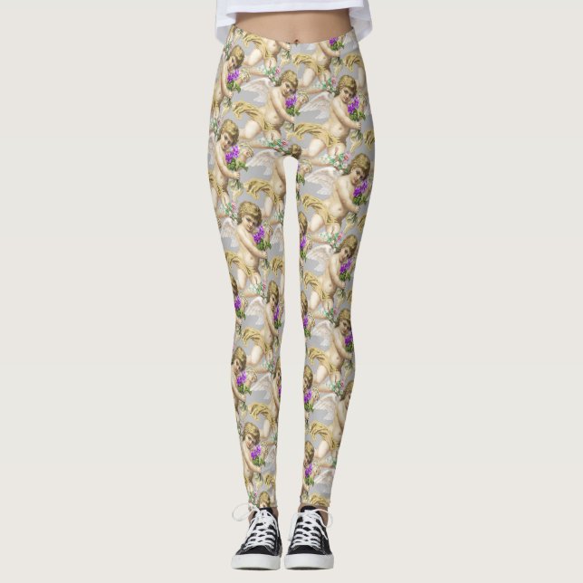 Legging Querubins Dourados Cinza (Frente)