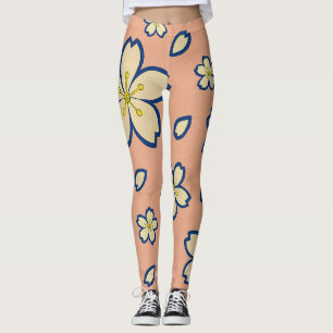 Legging Quimono Elegante de Pêssego – Floral Japonês Tradi