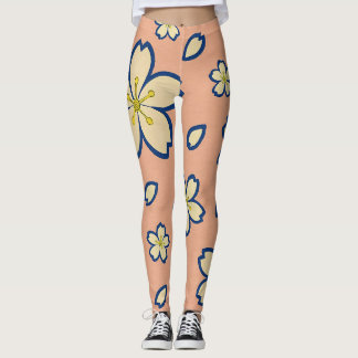 Legging Quimono Elegante de Pêssego – Floral Japonês Tradi