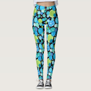 Legging Quirky Turquoise Blue Neon Green Emerald em preto
