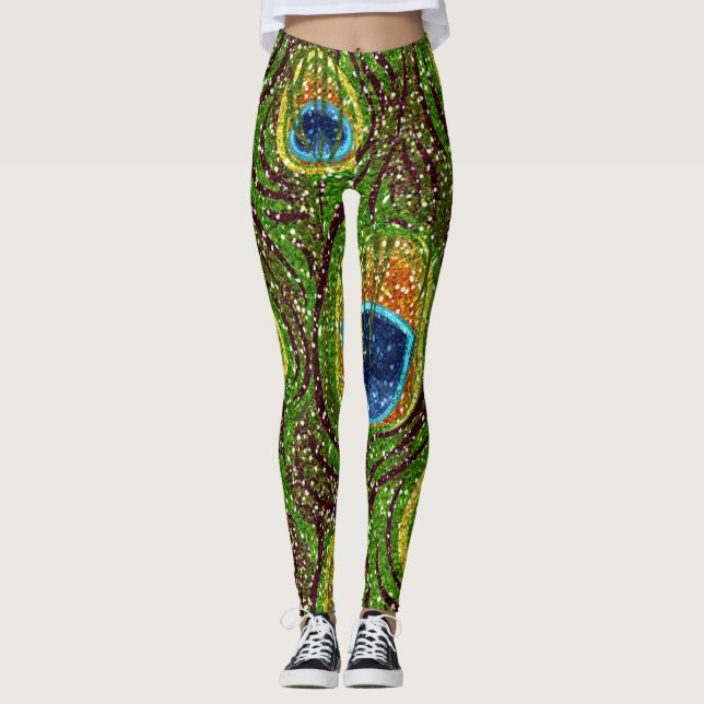 Legging RAB Rockabilly Colorido Estampa de Penas de Pavão (Frente)