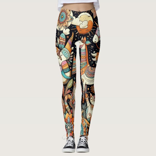 Legging rabisco multielementar, bonito e floral (Frente)