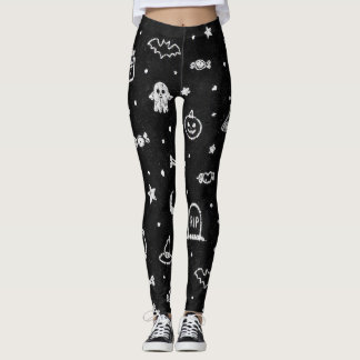 Legging Rabiscos de Halloween Preto e Branco