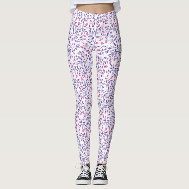 Legging Rabiscos flóricos cor-de-rosa e violeta (Frente)
