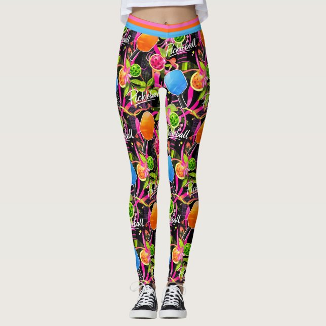 Legging Racketes de Pickleball e Florais Ousados (Frente)