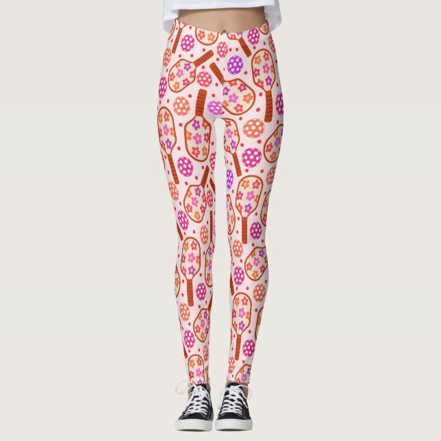 Legging Rackets de Pickleball com Padrão de Flores Retrô (Frente)