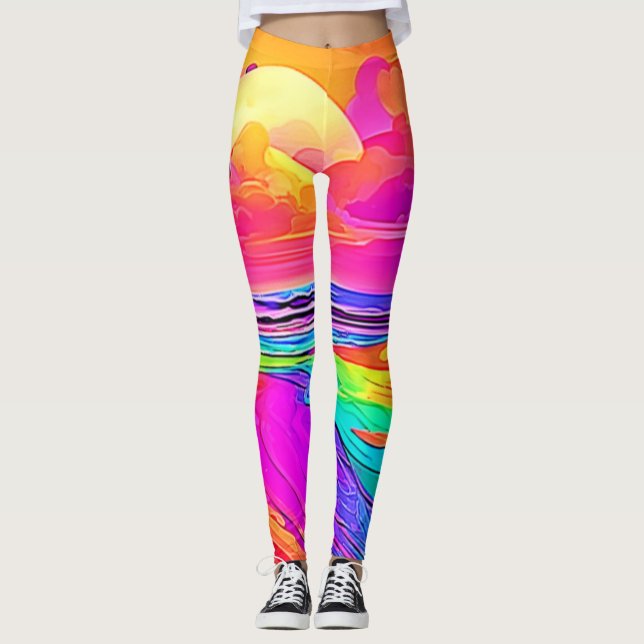 Legging Rainbow Beach: Diversão de Cartoon (Frente)